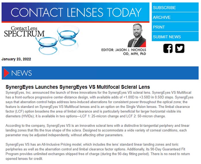 Nieuwsbrief van Contact Lenses Today januari 2022